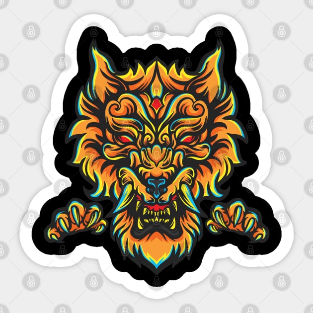 Colorful Japanese Shishi Komainu Lion Dog (Foo Dog) Design Sticker by TF Brands